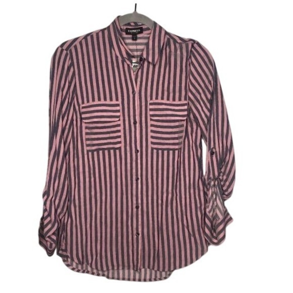 NEW Express the City Shirt button down pink/grey sz XS